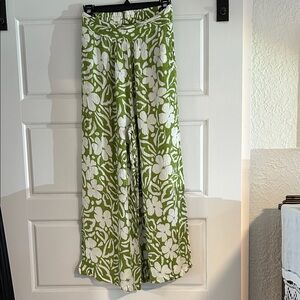 Rachel Zoe Green and White Floral Wide Leg Pants